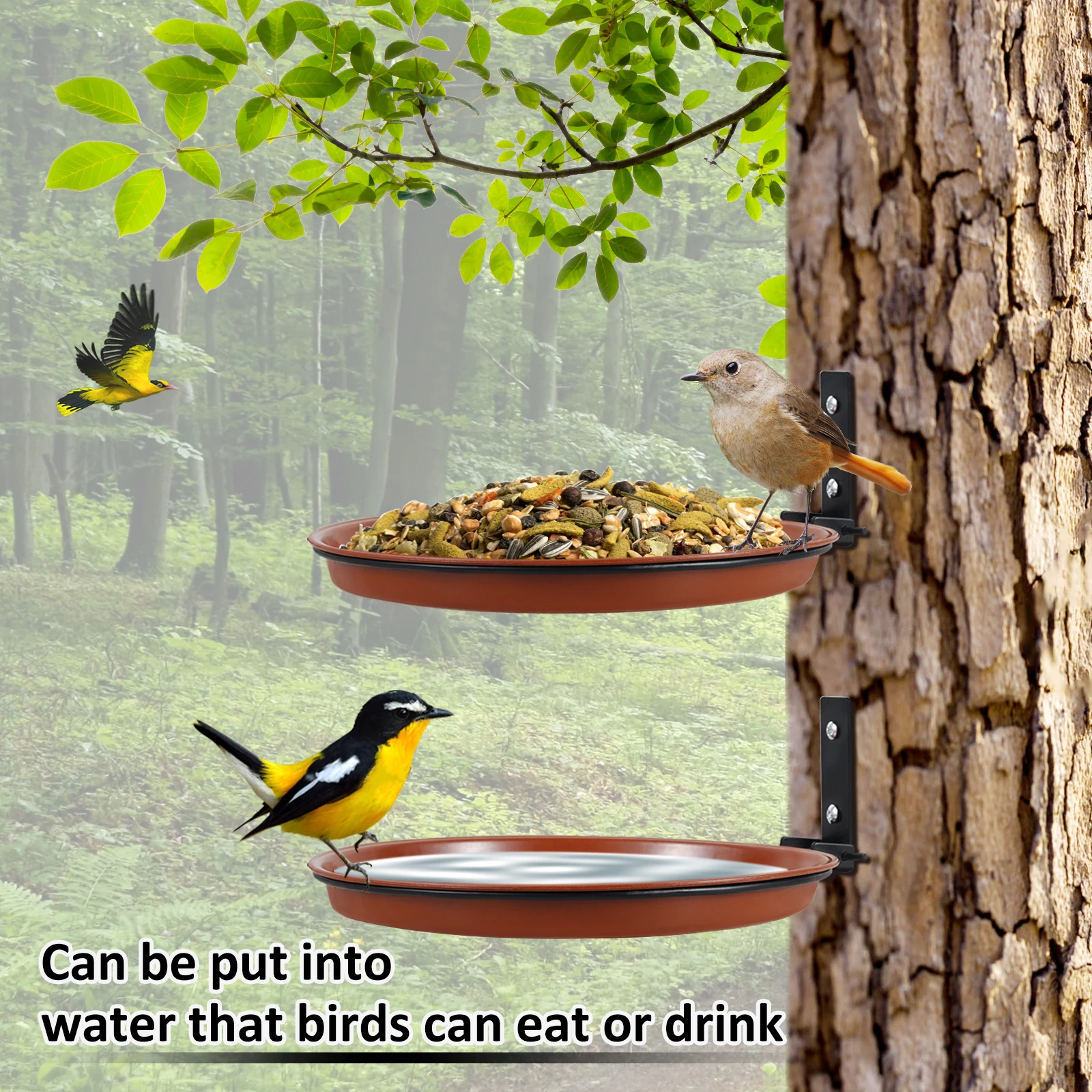3Pcs Bird Feeding Trays Tree Mounted Bird Feeders Bird Bath Spa Multifunctional Foldable Bird Feeders for Garden Balcony Railing
