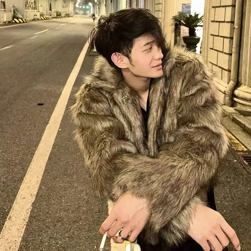 Men's Warm Winter Thickened Faux Fox Fur Coat Fluffy New Trendy Fur Overcoat Comfortable Fashion Fur Coat Men Jackets