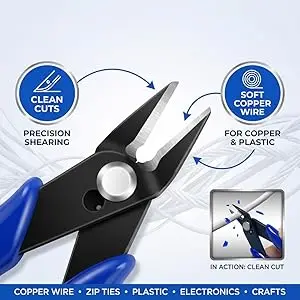 Flat Nose Wire Cutters Sharp Flush Cut Pliers for Soft Copper Wire, Zip Ties, Electronics & Plastic Trimming, Comfort Grip Handl