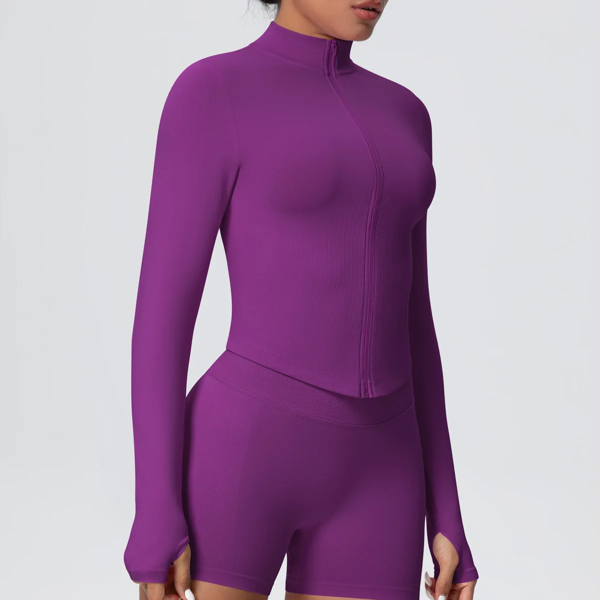 

Женское бесшовное пальто для йоги, куртка на молнии с плотным воротником-стойкой и длинными рукавами, уличная одежда для бега, тренировок, спортивные топы для тренажерного зала и фитнеса