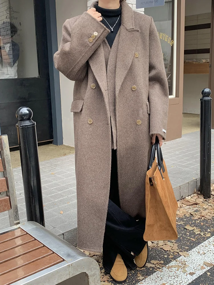 

New Double-sided Wool Coat Women Warm Designer Waistcoat Two-piece Set Lapel Long Sleeve Woolen Coat Suit-style Autumn Winter