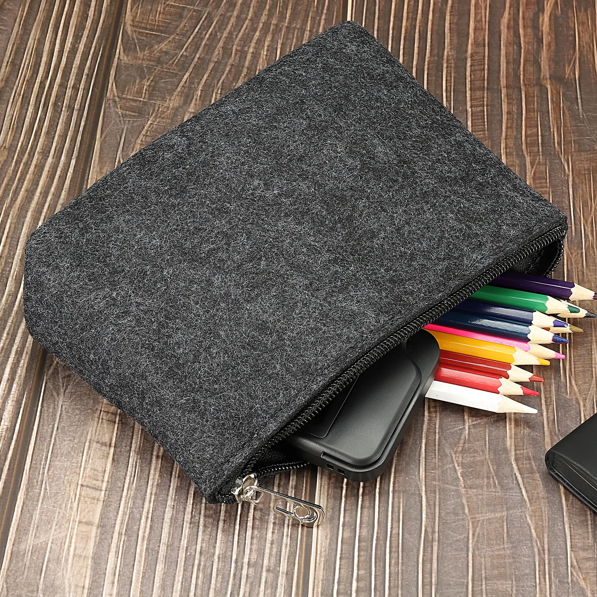 1/2Pcs Felt Pencil Bag Pen Case Stationery Storage Zipper Pouch for Office Organizer Light Gray/Gray/Dark Gray
