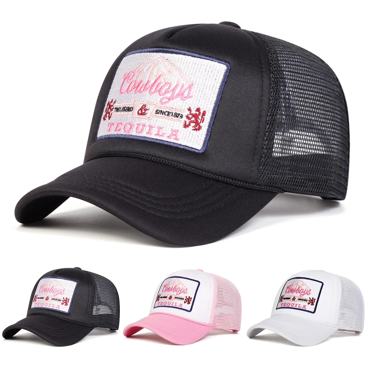 Unisex TEQUILA Letter Embroidery Baseball Net Caps Spring and Summer Outdoor Adjustable Casual Hats Sunscreen Hats