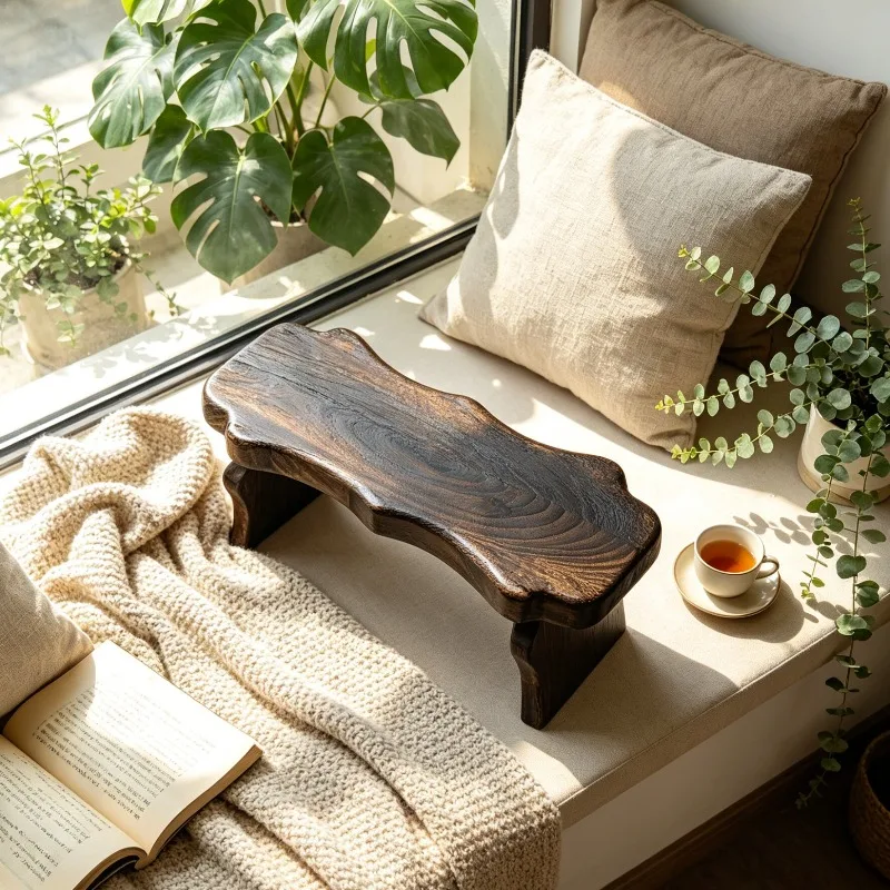 Solid Wood Zen Stool for Tea Ceremony Tatami Low Seat for Entryway Minimalist Wooden Shoe Changing Bench Meditation Footrests