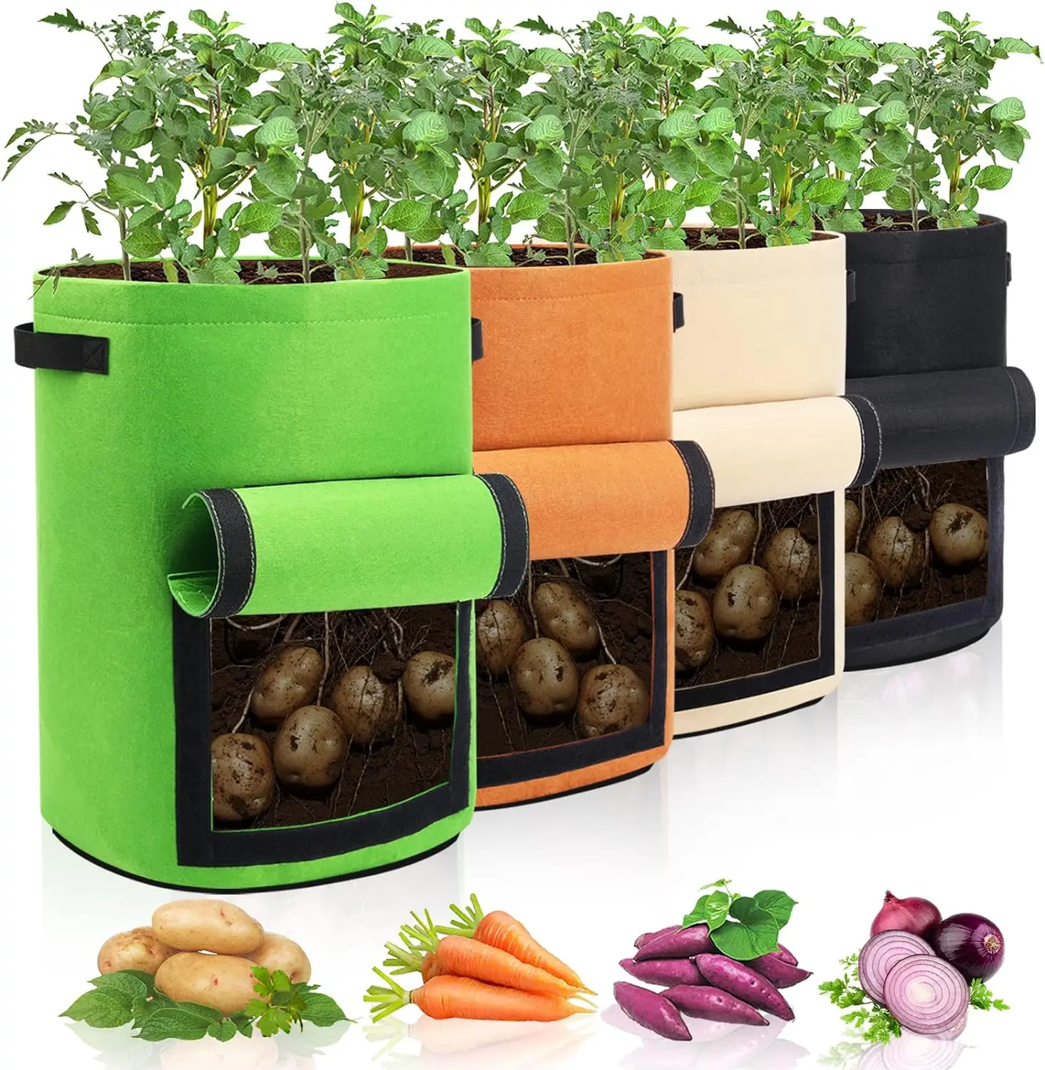 

Potato Growing Bag with Flap, Grow Bags with Handles and Harvest Window, Planter Pots for Potato Tomato and Vegetables