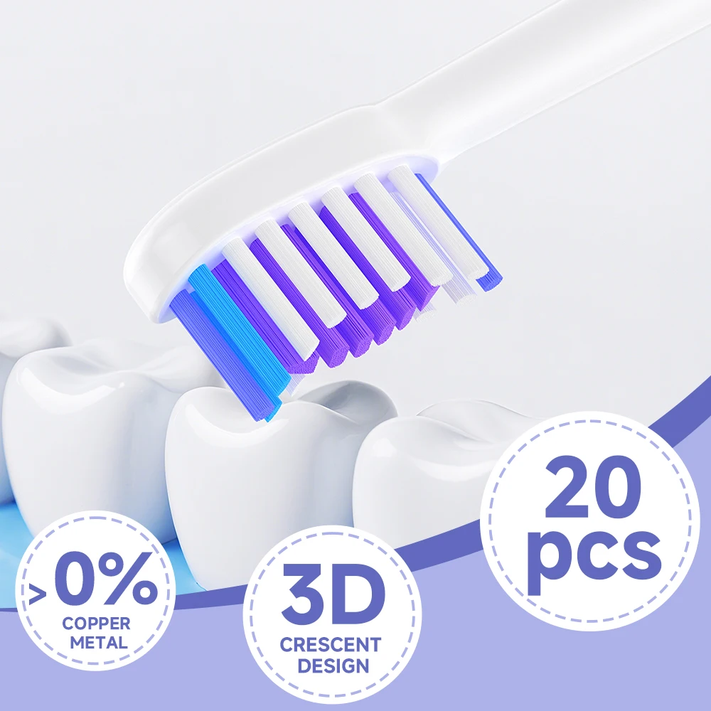 

20 шт. совместимых с PHILIPS HX5/HX6/HX7/HX8HX9 насадок для вакуумной зубной щетки с мягкой щетиной