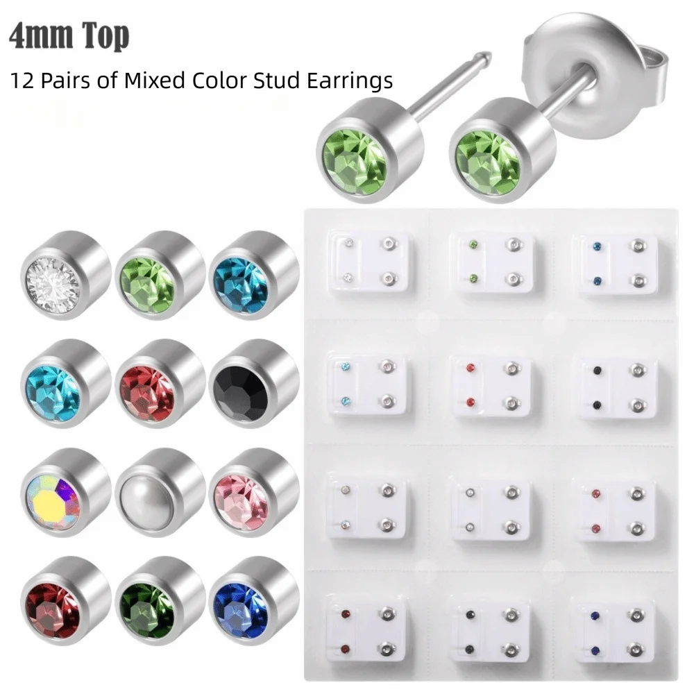 3mm/4mm TOP Ear Piercing Tool Kit Stainless Steel Stars Rhinestone Stud Earrings Rhinestone Inlay Minimalist Ear Piercing Tool