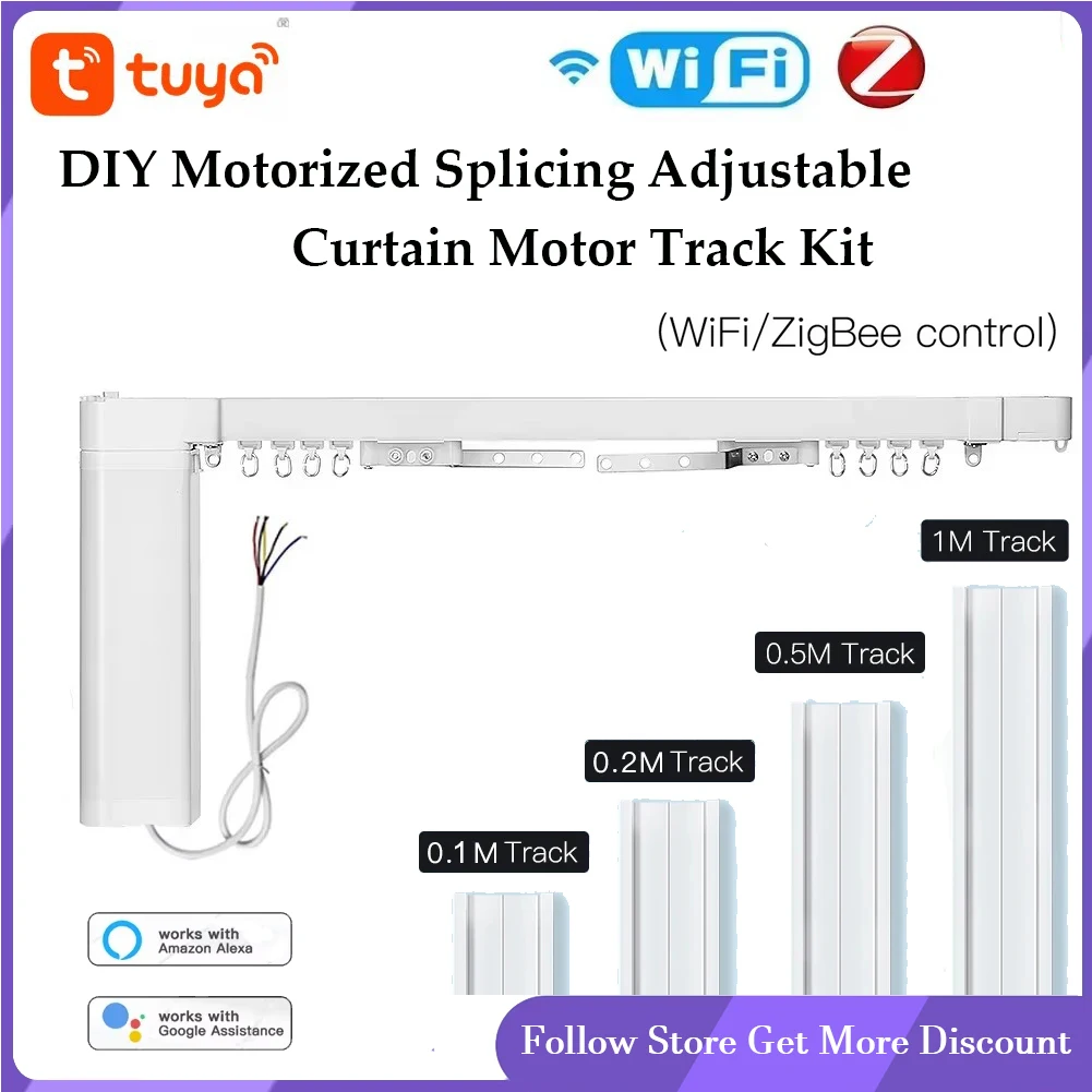 

WiFi/ZigBee Electric Curtain Motor Tuya Smart Customized Motorized Splicing Curtain Track Rail with RF Remote Alexa Google Voice