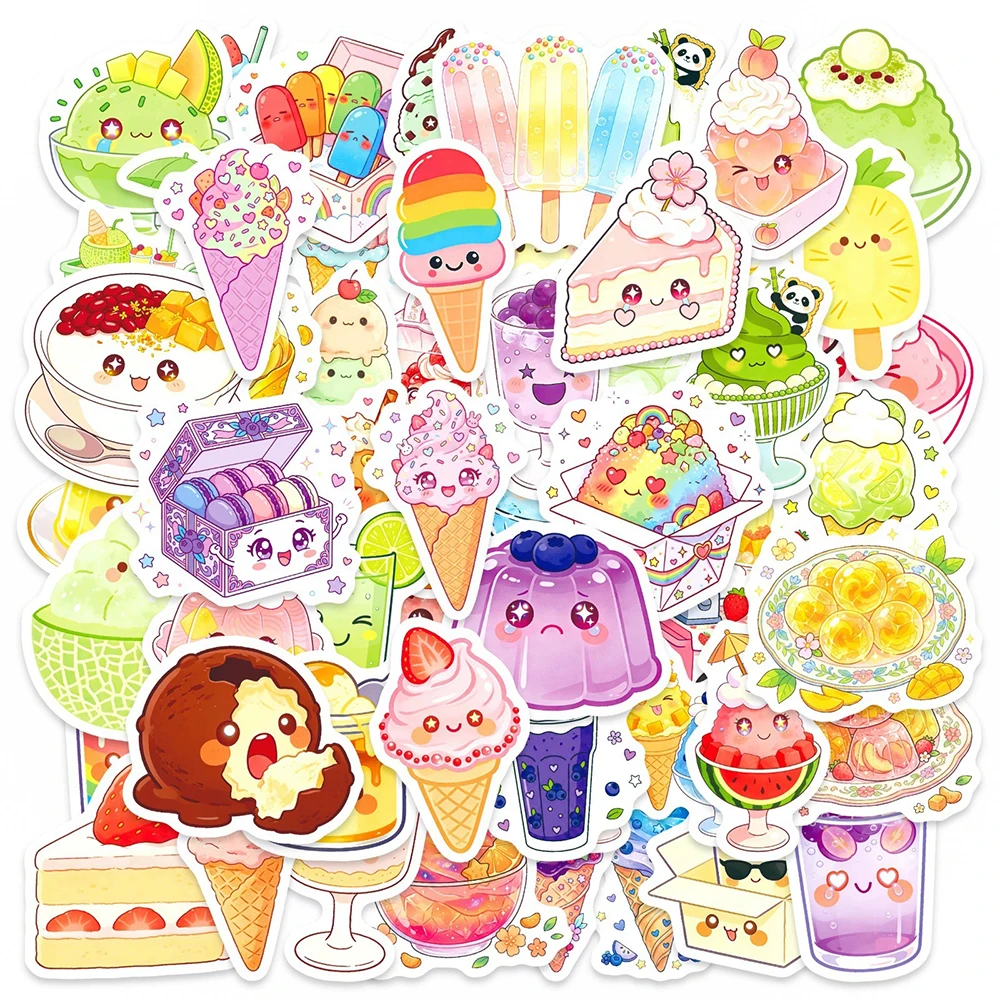 10/30/50pcs Cute Aesthetic Summer Dessert Ice Cream Stickers DIY Motorcycle Helmet Phone Funny Cartoon Graffiti Sticker Toy Gift