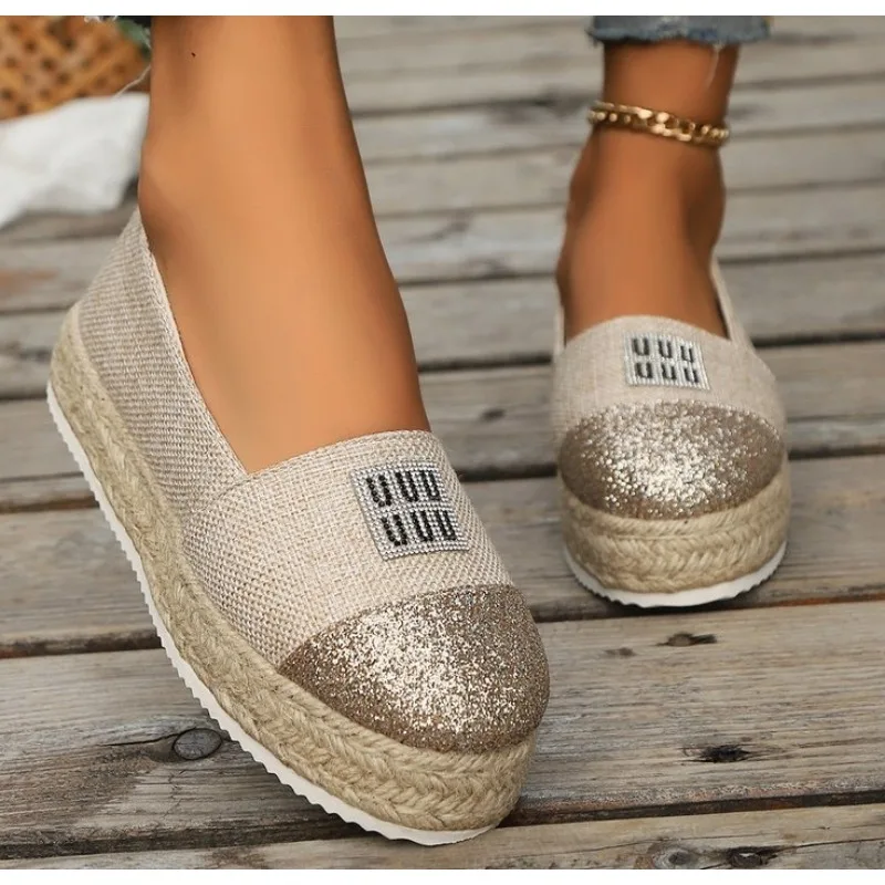 

New Hot Sale Women's Shoes Slip on Women's Vulcanize Shoes Round Toe Sequins Solid Outdoor Platform Casual Comfortable Shoes