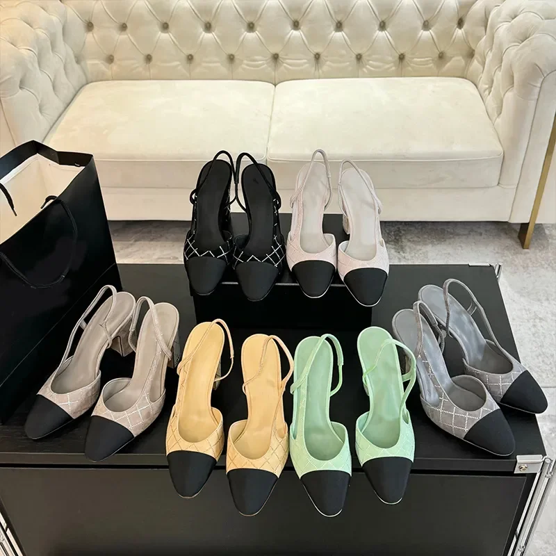 

Designer Dress Shoes Women Ballet High Heel Slingbackde Leather Ballets Colorful Mary Jane Office Party Shoes