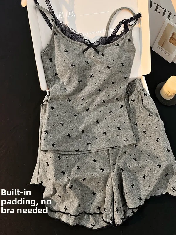 

Sexy Modal Cotton Strap Spwear Women's Set with Chest Pad Two-Piece Home Clothes ort Sve round Ne Summer Nightgown