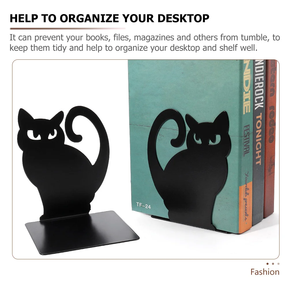 

2Pcs Iron Bookends Metal Cat Shape Book Organizers for Desktop Study Office File Holders Magazine Display Stands