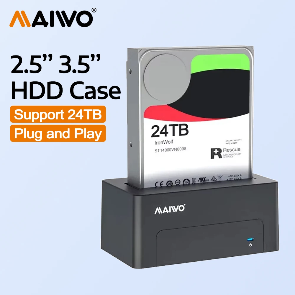 

MAIWO HDD Case Box 2.5 3.5 Inch SATA HDD Docking Station SSD Enclosure SATA to USB 3.0 Adapter Support UASP 24TB Capacity for PC