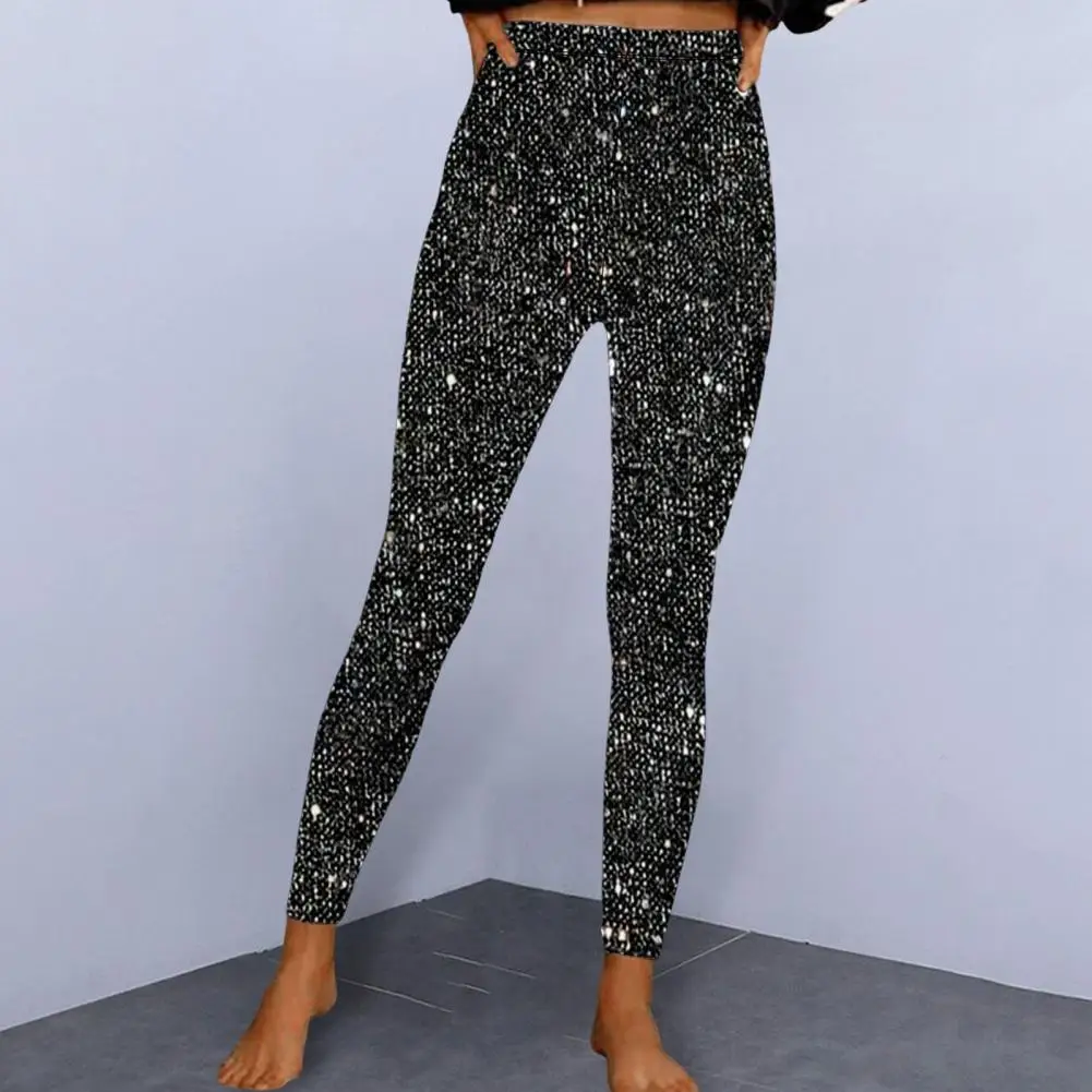 Glitzy Bodycon Pants Shiny Slim Fit Trousers Sparkling High Waist Sequin Leggings for Women Glitter Pencil Trousers Daily Wear