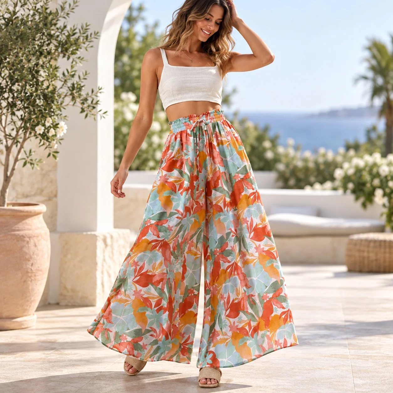 Casual Wide Leg Pants Commuter Elegant with High Waist No Stretch Full Length Regular Thickness Spring Women Pants