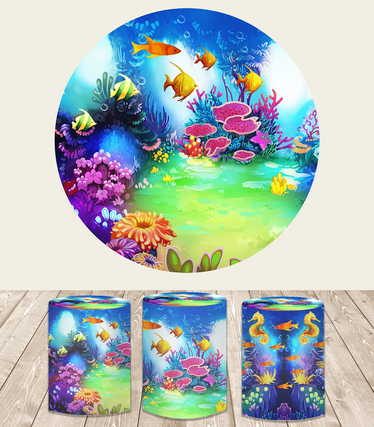 

Baby Shower Round Backdrop Under The Sea Girls Birthday Party Circle Photography Background Plinth Cylinder Covers Party Decor