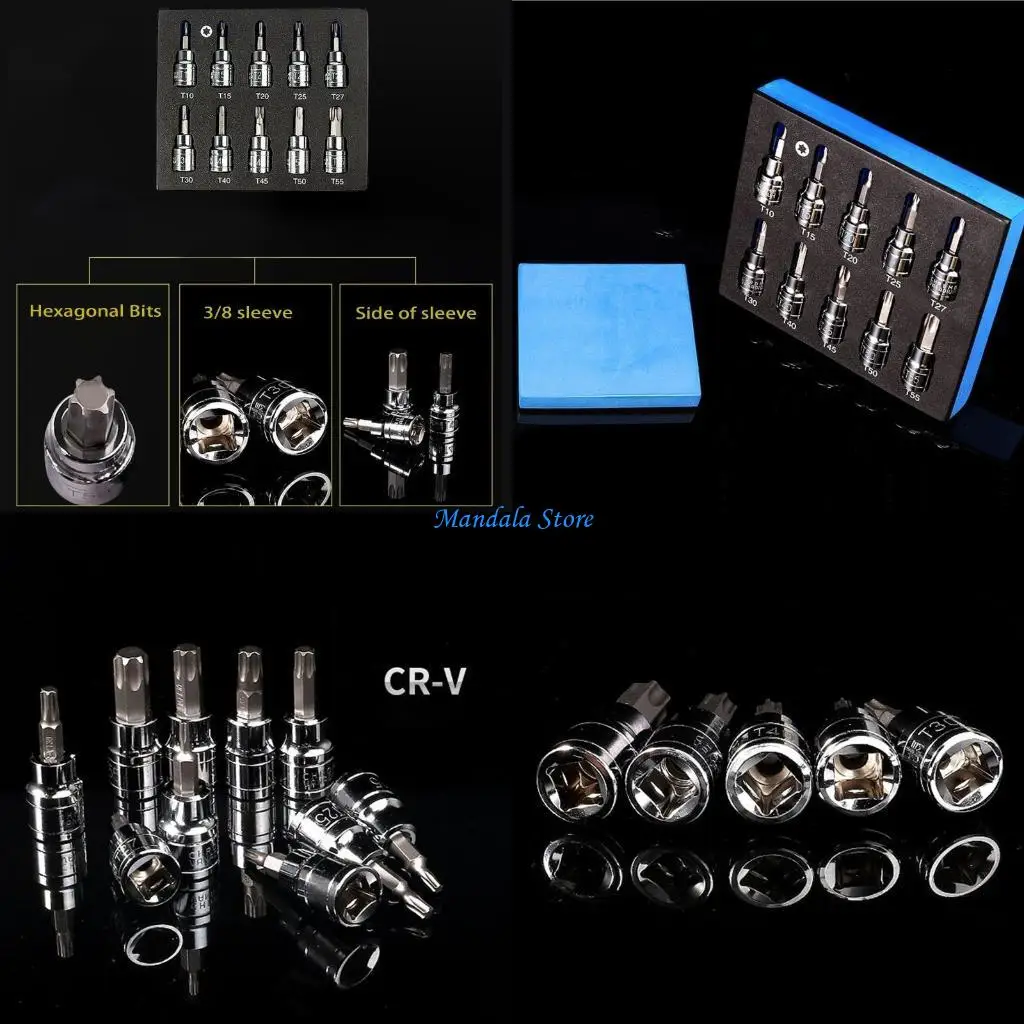 U2JC Socket Set 10-Piece Torx Socket Set T55 Drive Socket Set 3/8 inches Drive Wearproof Sockets Suits for House