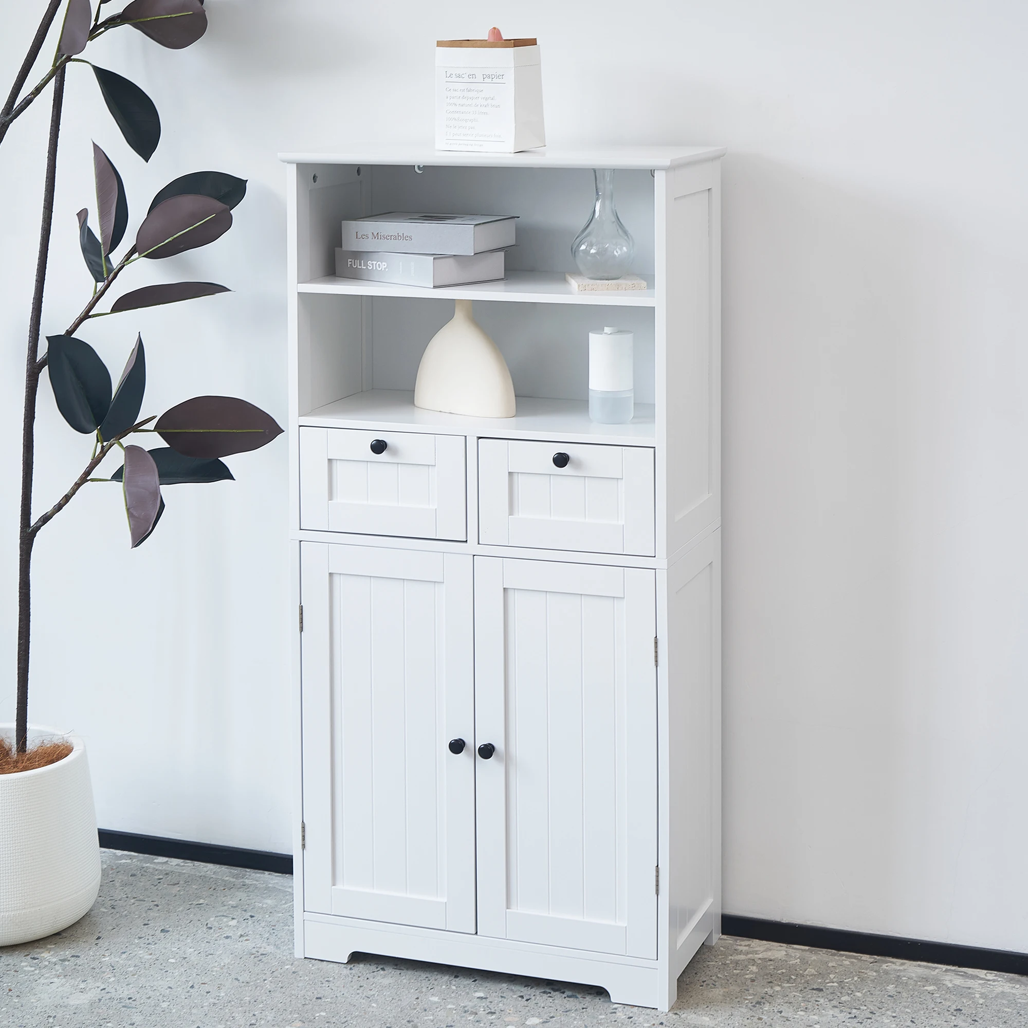Adjustable Shelf for Bathroom Furniture 2-Door Wooden Bathroom Storage Cabinet with 2 Drawers