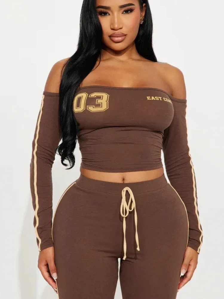 

Модный трендовый костюм для девочек, брюки нестандартной длины по бокам, женская одежда с длинными рукавами и открытыми плечами, весна и лето