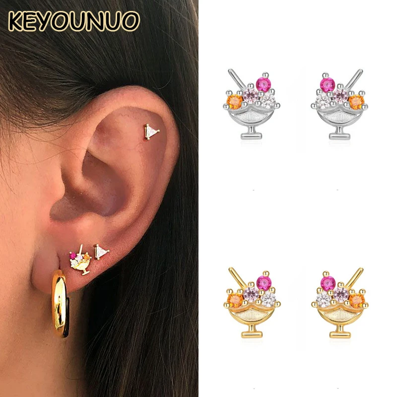 

KEYOUNUO Gold Filled Silver Color Cocktail Zircon Stud Earrings For Women Ruby Piercing Women's Earrings Jewelry Wholesale