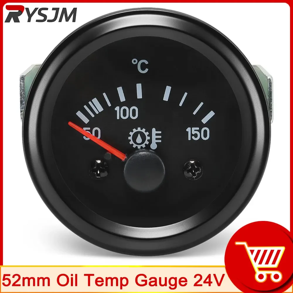 24V 52MM Black Water Temp Gauge 150 Celsius Oil Temp Gauge Oil Press Meter 10 Bar Volt Gauge Truck Car Instruments image 3