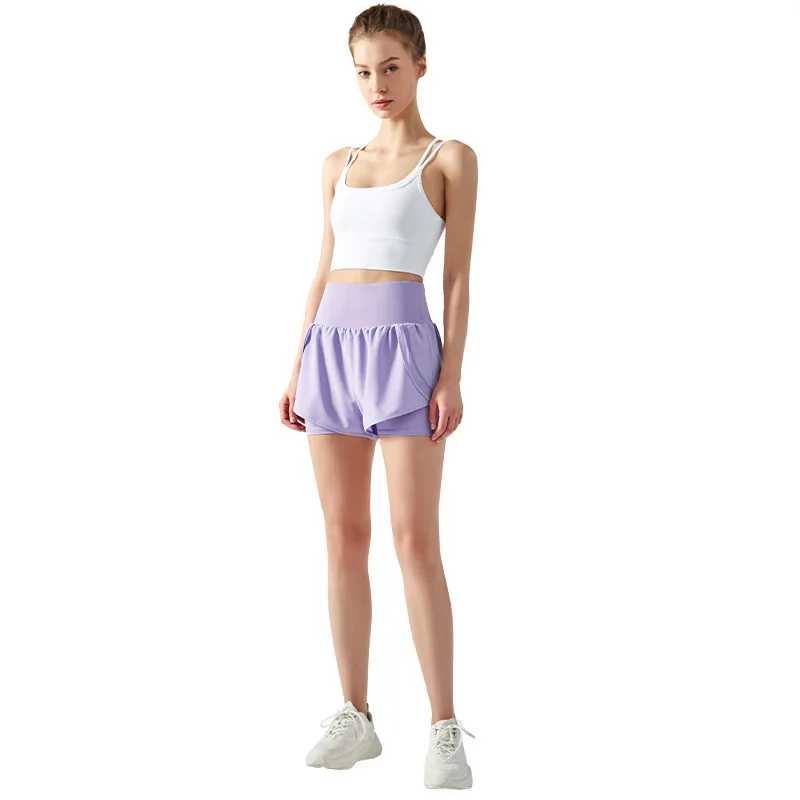 Women's Yoga Shorts - Fake Two Pieces Sports Shorts for Women Summer High Waist Loose Fitness Running Shorts Workout Hot Pants