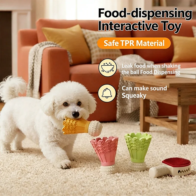 Durable Dog Chew Toy Food Dispensing Teething Toy Badminton Shape Interactive Self Play Toy Boredom Relief Non Toxic Pet Supplie