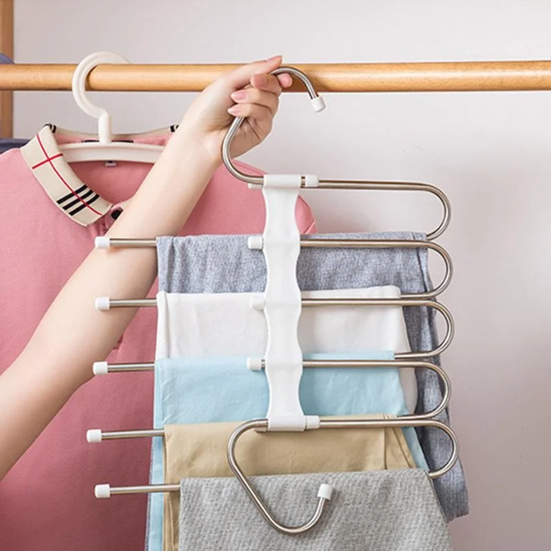 Multifunctional Pants Hanger, Wardrobe Organizer, Pant Rack, Clothes Storage Shelves, 5 in 1