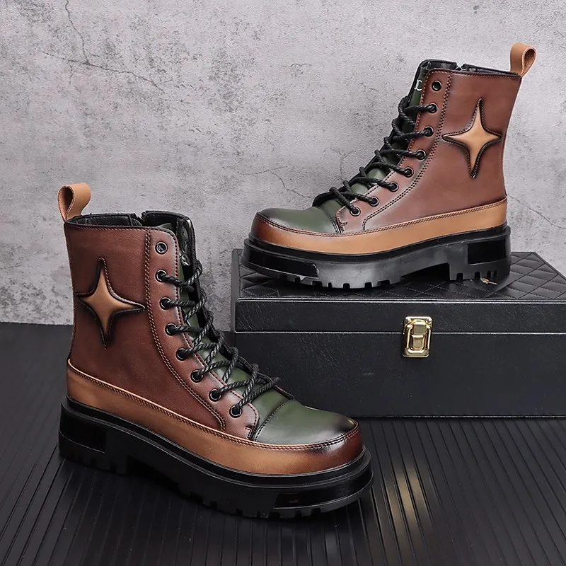 

Сапоги для верховой езды нового стиля — стильные и уникальные кожаные ботинки сочетанием цветов, рабочие ботинки в британском стиле ретро, ботинки челси до середины икры 2.