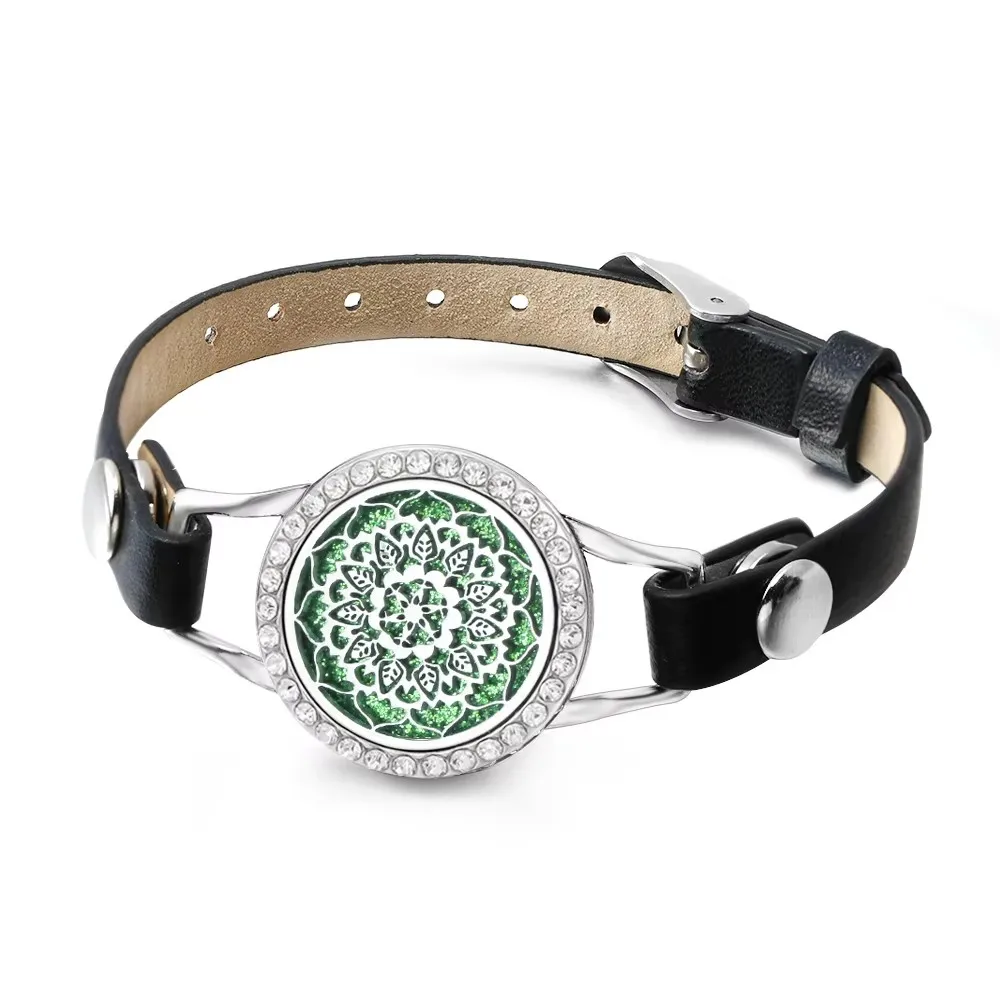 New Leather Aromatherapy Adjustable Bracelet Essential Oil Diffuser Wristband Partner Bracelet Zirco Locket Support Custom Logo