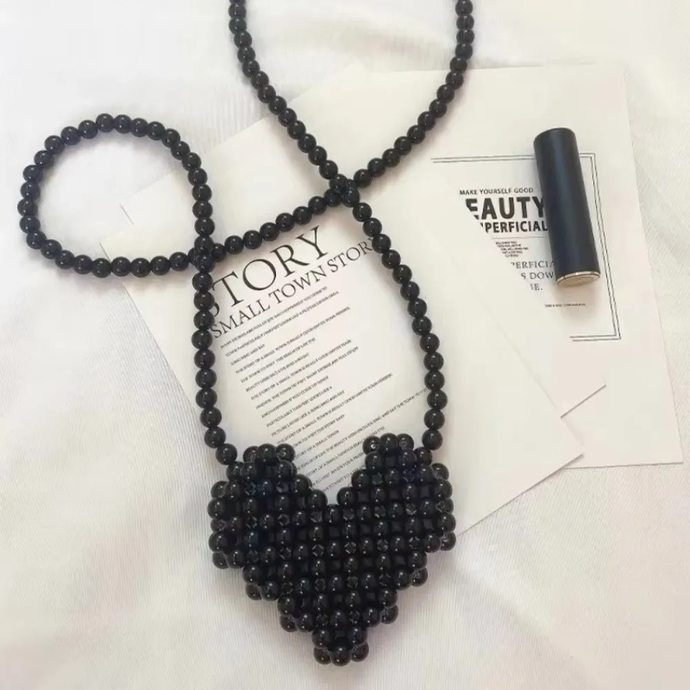 Fashion Mini Lipstick Handbags Pearl Love Shape Handmade Beads Women's Crossbody Bag Multicolor Shoulder Bag Spring and Summer