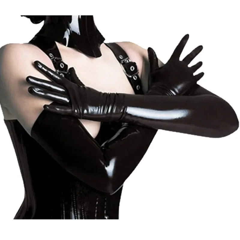 Women Latex Gloves Sexy Seductive Bright Faux Patent Leather Stretch Long Mittens Sex Clothes Female Catsuit Erotic Wetlook Wear