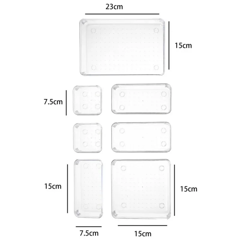 7 قطعة/المجموعة مكتب درج المنظمون مجموعة البلاستيك الحمام تخزين ماكياج المنظم واضح شفاف صندوق تخزين درج المنظم #6