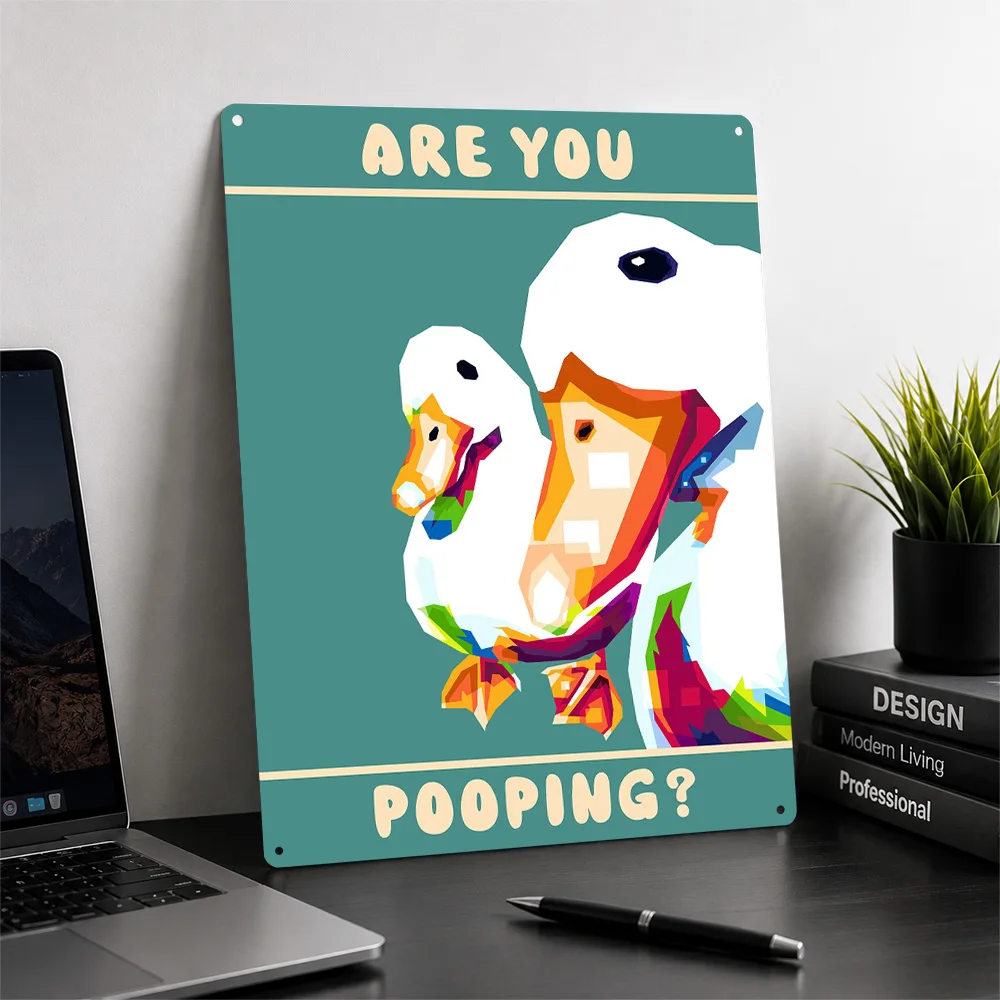Are You Pooping? Two Ducks Poster Animal Wall Art Customized Retro Metal Sign for Farmhouse Kitchen Cafe Home Decor Funny Gift
