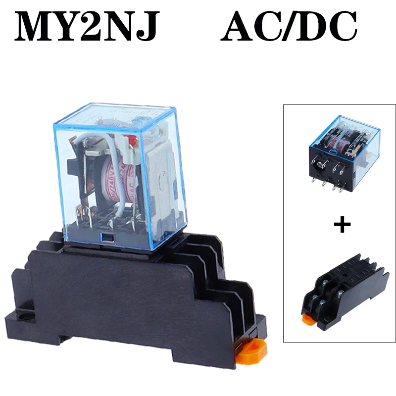 1set MY2P HH52P MY2NJ Relay Coil General DPDT Mini Electromagnetic Relay Switch with Socket Base LED AC 110V 220V DC 12V 24V