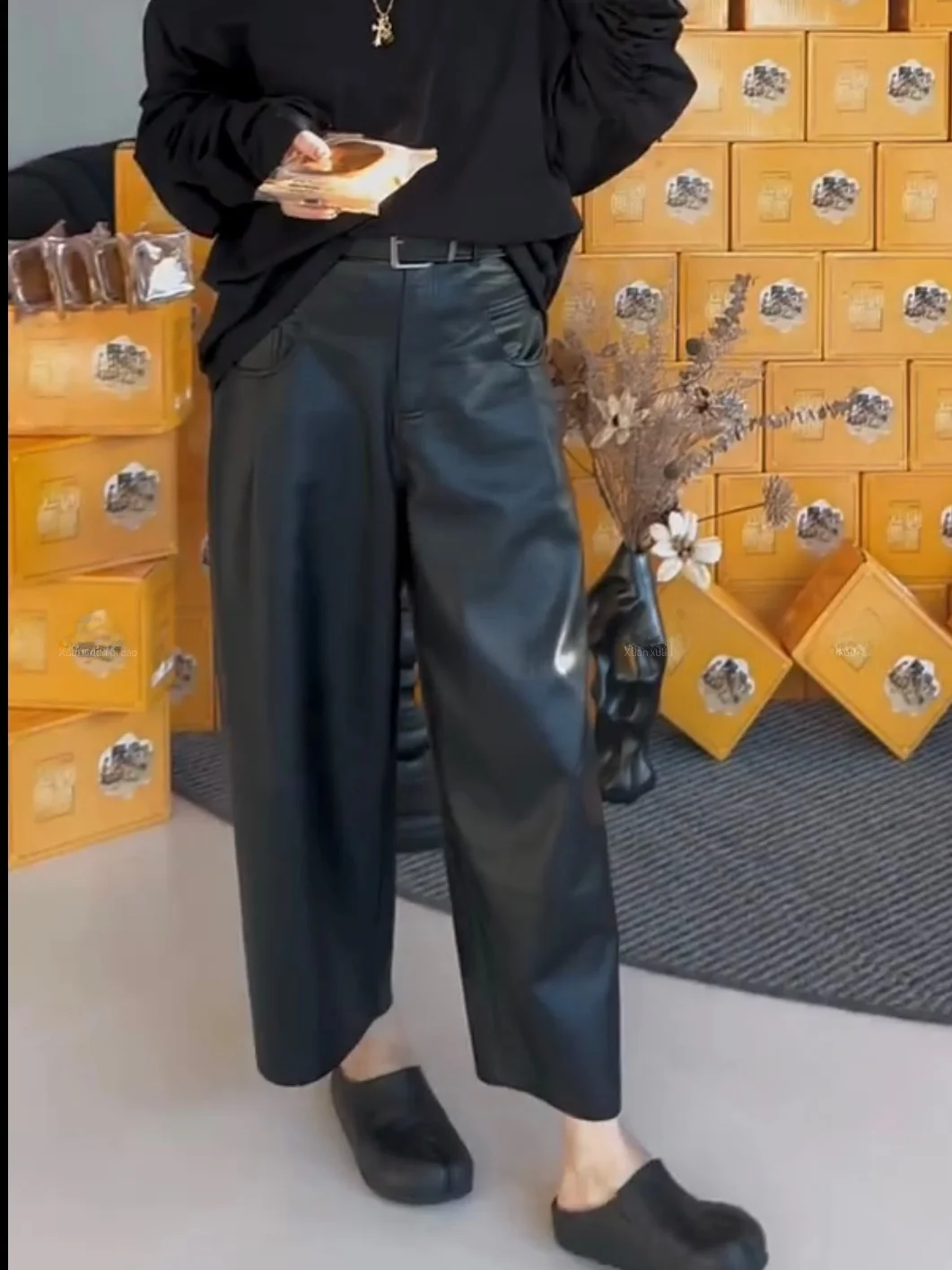 

Новые женские брюки из натуральной овчины 2025 года: свободные, повседневные, с высокой талией, прямого кроя, модные и стройнящие