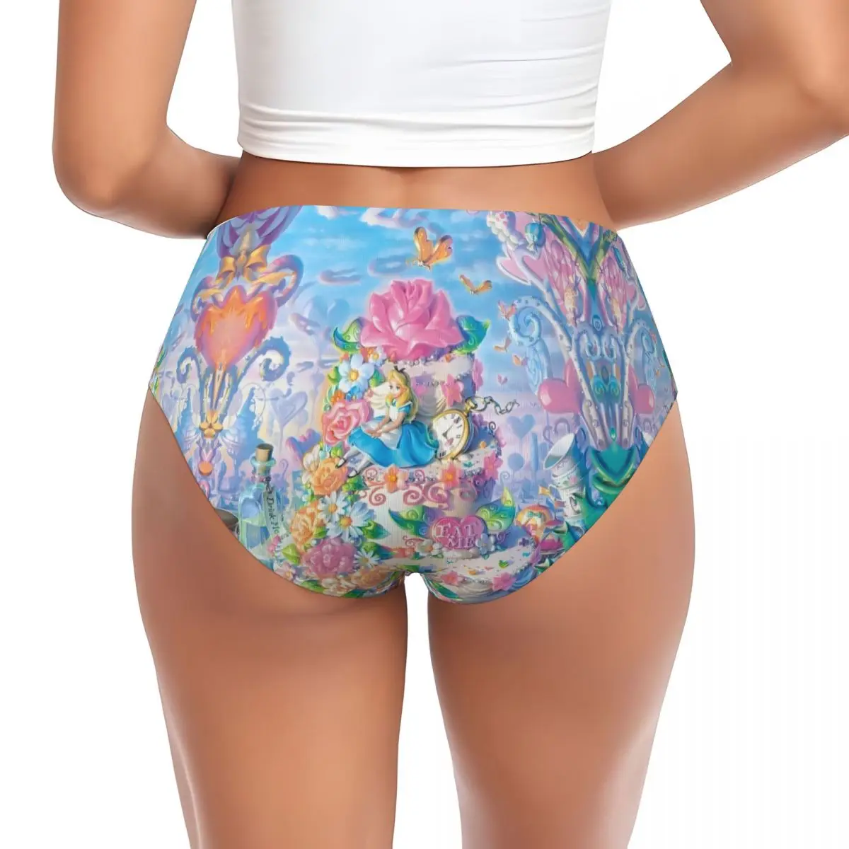 Benutzerdefinierte Alice im Wunderland Prächtige kurze Höschen Damen atmungsaktive Cartoons Unterwäsche