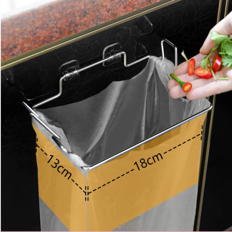 Adhesive stainless steel garbage bag rack, garbage storage rack, kitchen garbage rack, cabinet door, grocery bag storage rack,