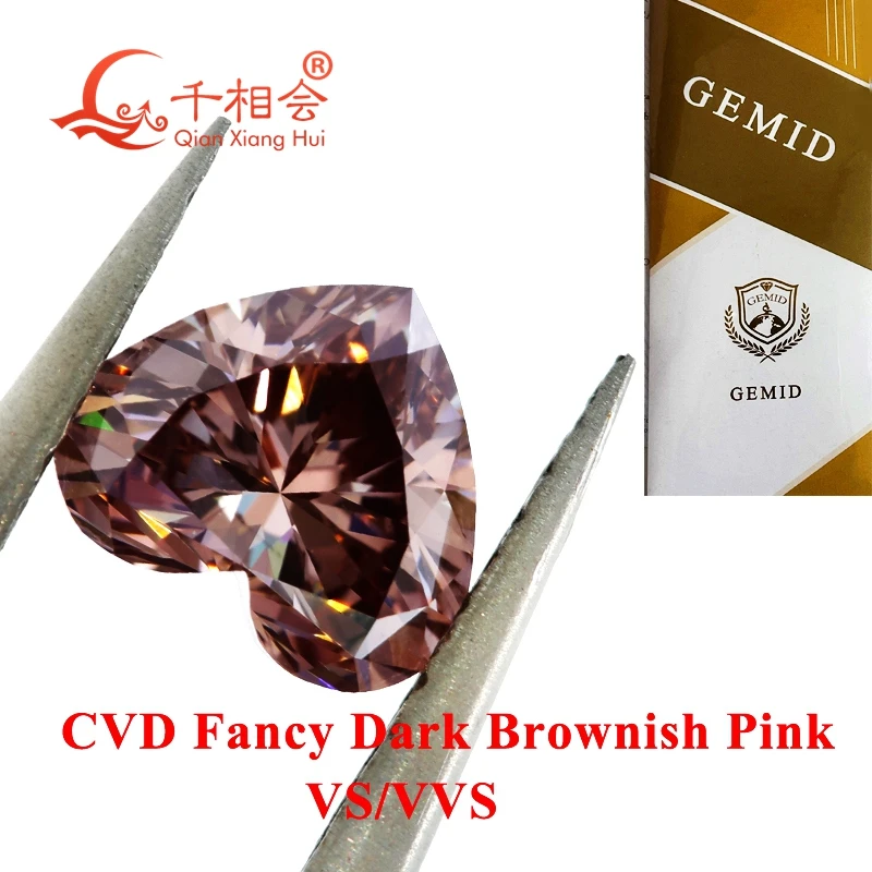 

CVD diamond Fancy Brownish Pink 1ct VS1 clarity Heart shape GEMID certificated lab grown diamond loose stone