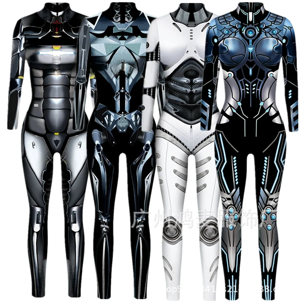 Robot Punk Skeleton Steampunk Sexy Slim Jumpsuit Armor Cosplay Costumes Zentai Women Bodysuit Fancy Dress Halloween