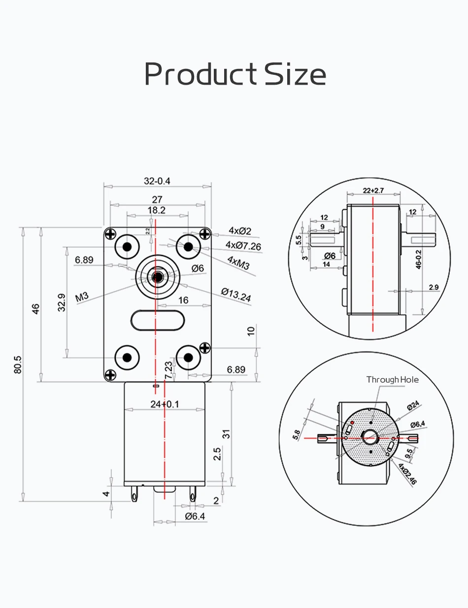 Doppelwellen-Turbo-Schneckengetriebemotor mit Hohem Drehmoment JGY-370 6V 12V 24V DC Elektromotor mit Umkehrfunktion und Selbstverriegelung, Doppelausgangswelle – Detail 1