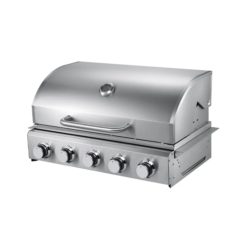 Commercial Grade 5 Burner Built-in BBQ Grill - 304 Stainless Steel with High-Efficiency Burners & Stylish Round Cover