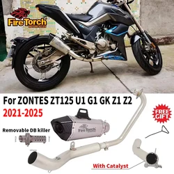 Slip For ZONTES ZT125 U1 G1 GK Z1 Z2 2021 - 2025 Motorcycle Exhaust Escape Moto Full System Front Link Pipe No O2 Sensor Muffler