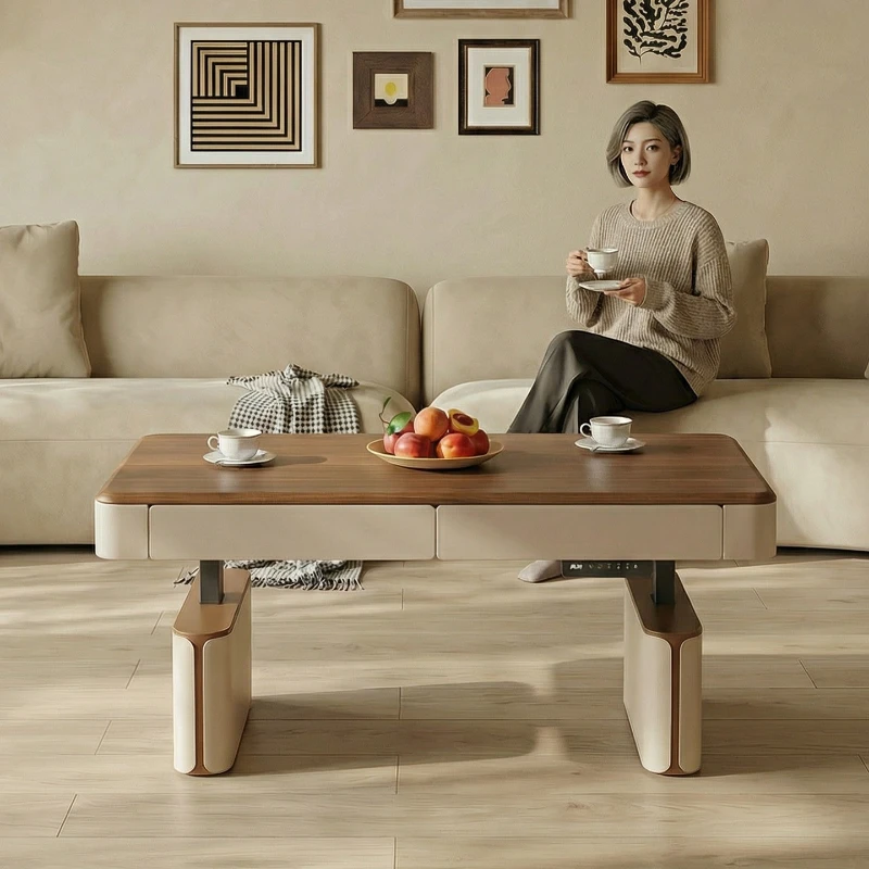 Lifting coffee table dining table dual-purpose two-in-one living room household small apartment multi-functional balcony solid