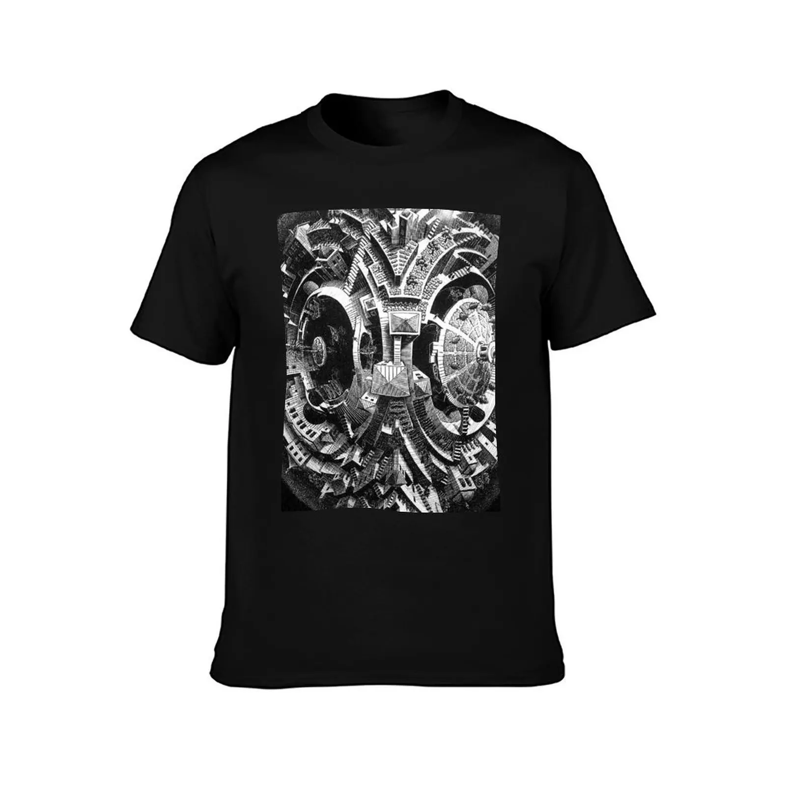 M.C. Escher T-Shirt, Summer Casual Cotton Tee, Oversized Streetwear Tops, Vintage Graphic Print, Loose Fit Short Sleeve