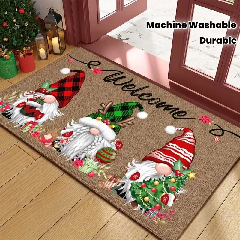 Charming Nordic Elf Design Washable Floor Mat Decorative Door Rug Perfect For Indoor Outdoor Entryway Welcome Accent