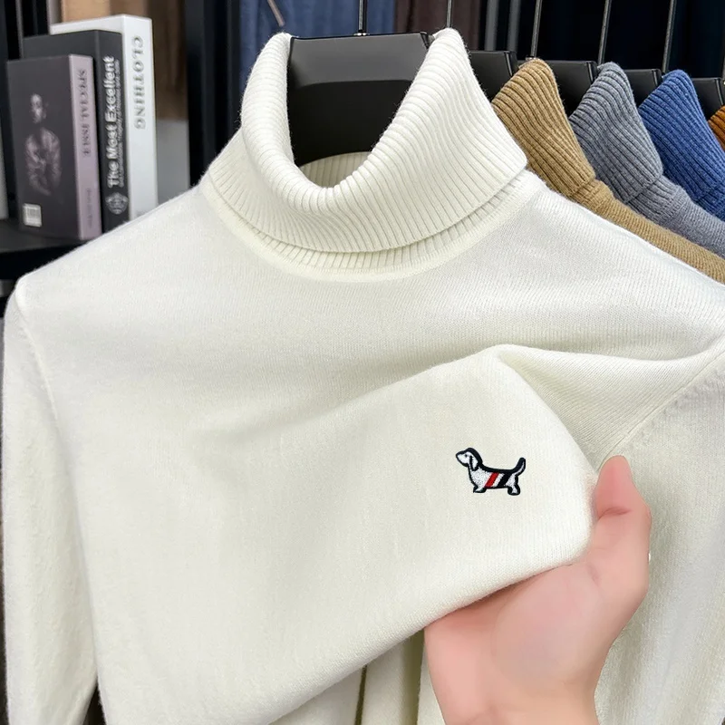 luxury men's autumn embroidery high quality sweater turn-up collar exquisite knit pullover keep warm leisure versatile clothing