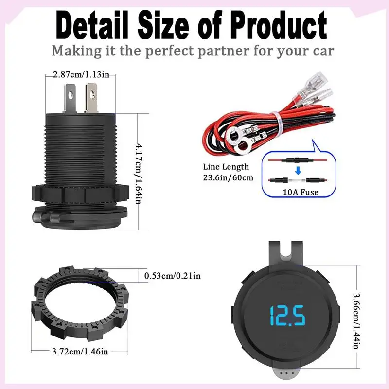 

B24B 4X 12V USB Outlet, Quick Charge 3.0 Dual USB Car Charger With Contact Switch And Voltmeter For 12V/24V Motorcycle