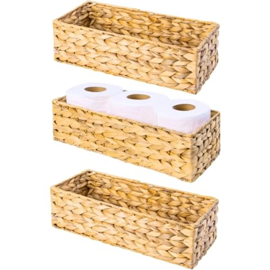 

Set of 3 Wicker Toilet Paper Holders Toilet Tank Basket Back of Toilet Basket Wicker Baskets for Storage and Decorative Bathroo